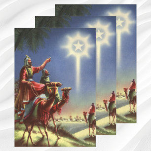 Vintage Religion, Wise Men with Star of Bethlehem Wrapping Paper Sheet