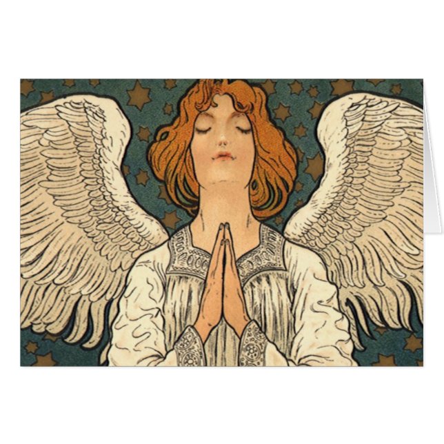 Vintage Religious Angel Praying with Gold Stars (Front Horizontal)