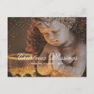 Vintage Religious Christian Angel Snow Christmas Holiday Postcard