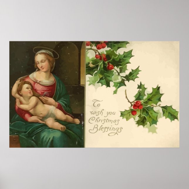 Vintage Religious Christmas Blessings Poster (Front)