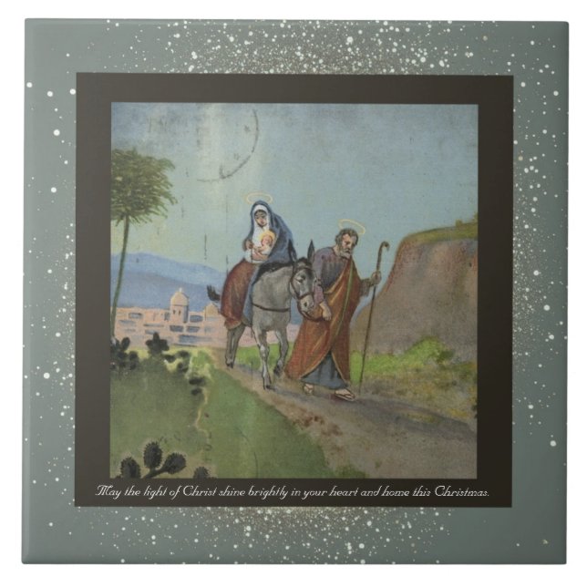 Vintage Religious Christmas Ceramic Tile + wishes (Front)