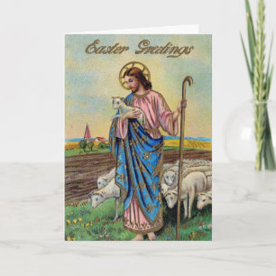 VIntage Religious Easter Card, Jesus the Shepherd Holiday Card