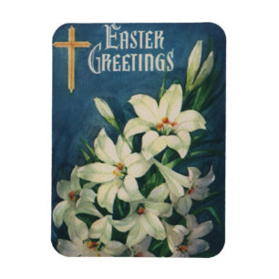Vintage Religious Easter Greetings, Lily Flowers Magnet