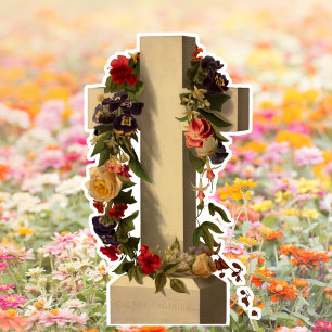 Vintage Religious Floral Cross Jesus Easter
