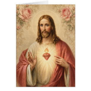 Vintage Religious Heart Jesus Anniversary Catholic