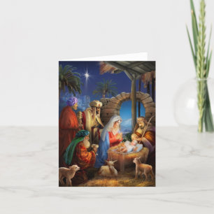 Vintage religious holiday nativity scene card