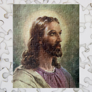 Vintage Religious, Jesus Christ Portrait with Halo Jigsaw Puzzle