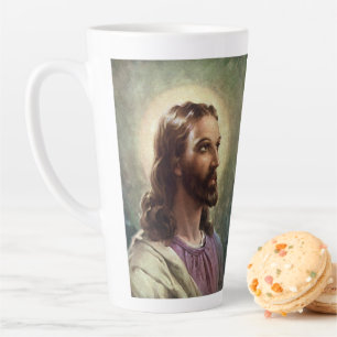 Vintage Religious, Jesus Christ Portrait with Halo Latte Mug
