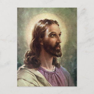 Vintage Religious, Jesus Christ Portrait with Halo Postcard