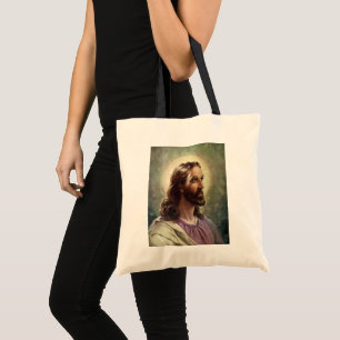 Vintage Religious, Jesus Christ Portrait with Halo Tote Bag