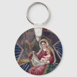 Vintage Religious Mary and Baby Jesus Christmas Key Ring