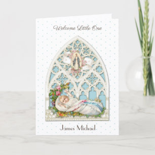 Vintage Religious New Baby Boy Virgin Mary Card