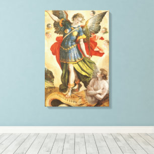 Vintage Religious, Saint Michael Defeats Lucifer Canvas Print