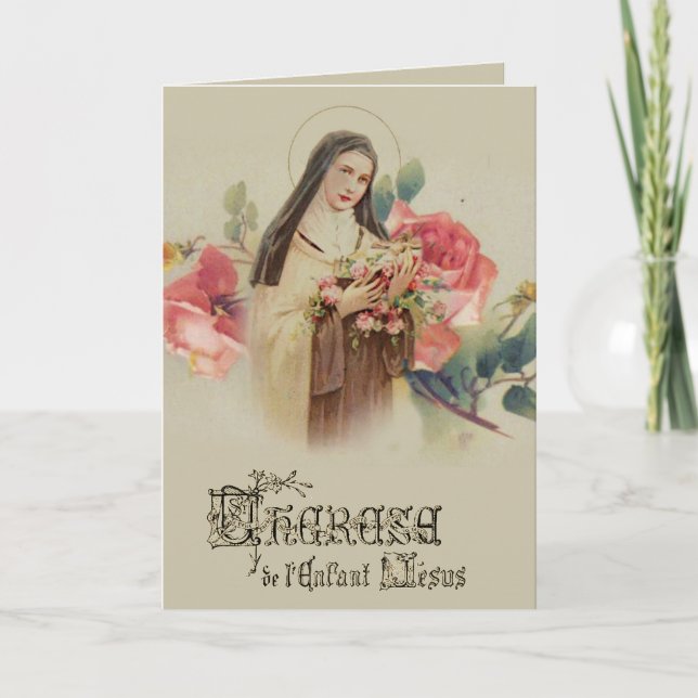 Vintage Religious St. Therese with Roses Card (Front)