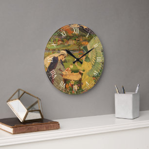 Vintage Religious Tapestry with Baby Jesus Christ Large Clock