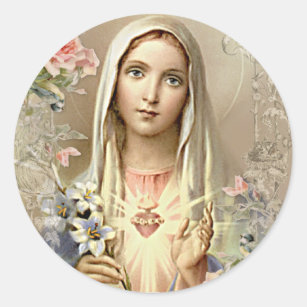 Vintage Religious Virgin Mary Floral Catholic Classic Round Sticker