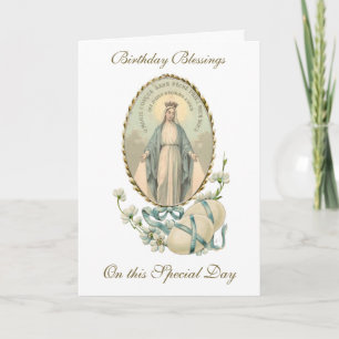 Vintage Religious Virgin Mary Happy Birthday Card