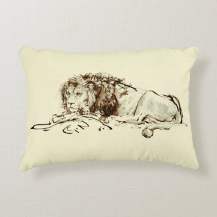 Vintage Rembrandt Ink Sketch / Drawing of a Lion Decorative Cushion