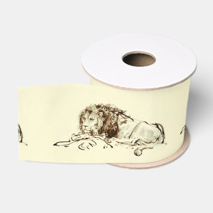 Vintage Rembrandt Ink Sketch / Drawing of a Lion Grosgrain Ribbon