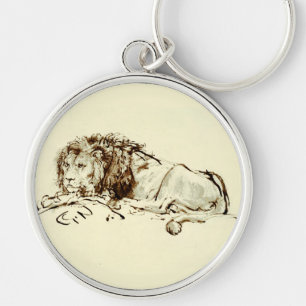 Vintage Rembrandt Ink Sketch / Drawing of a Lion Key Ring