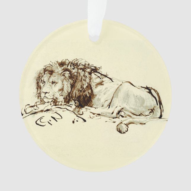 Vintage Rembrandt Ink Sketch / Drawing of a Lion Ornament (Front)