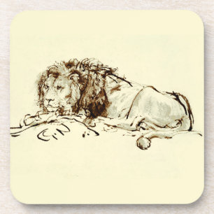 Vintage Rembrandt Ink Sketch of a Lion Coaster