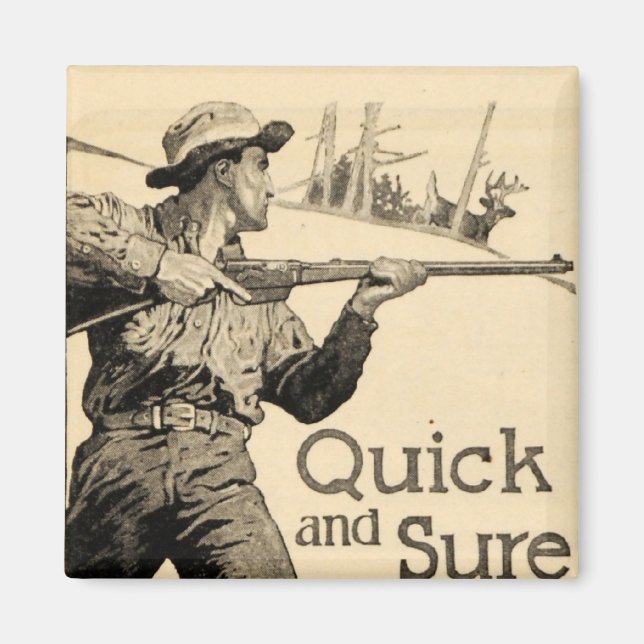 Vintage Remington Rifle Quick Sure Gun Ad Magnet (Front)
