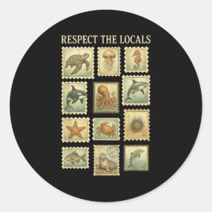 Vintage Respect The Local Stamp Ocean Animal Wildl Classic Round Sticker