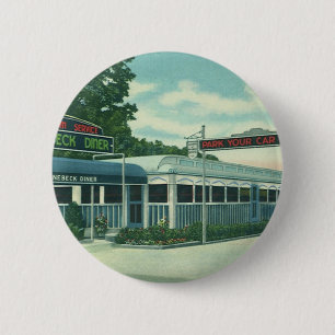 Vintage Restaurant, Retro Rhinebeck Roadside Diner 6 Cm Round Badge