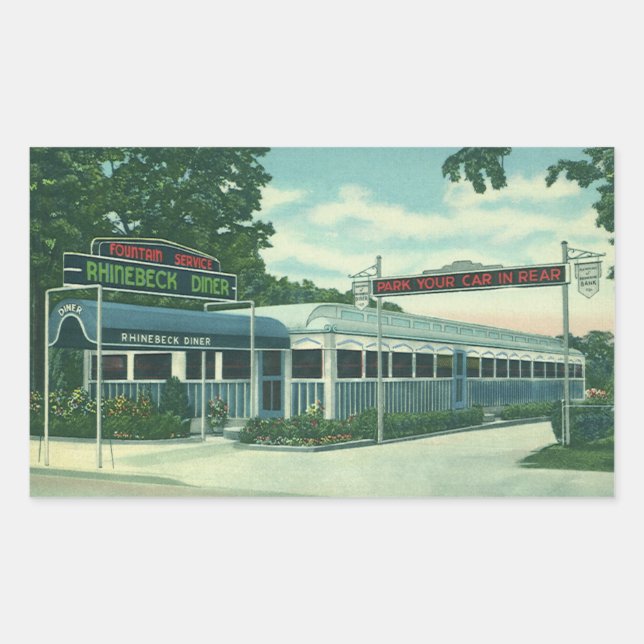Vintage Restaurant, Retro Rhinebeck Roadside Diner Rectangular Sticker (Front)