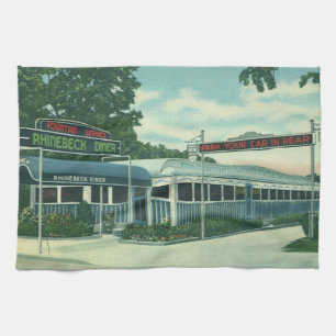 Vintage Restaurant, Retro Rhinebeck Roadside Diner Tea Towel