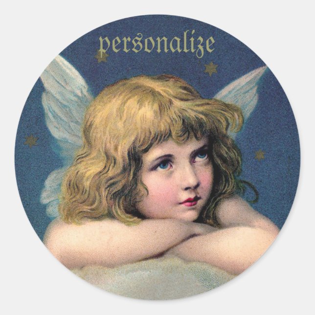 Vintage Resting Angel Round Stickers to Personaliz (Front)