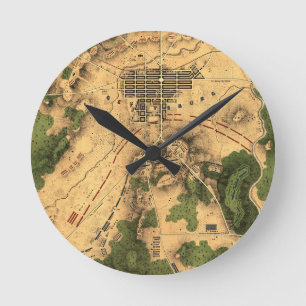 Vintage Restored Map of Battle of Gettysburg, 1863 Round Clock