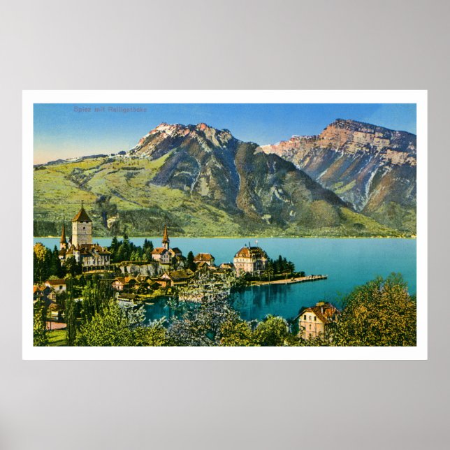 Vintage restored view of Spiez (Bern) Swiss Alps Poster (Front)