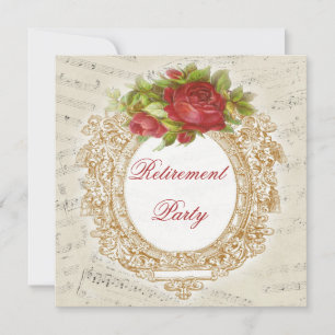 Vintage Retirement Red Rose Frame Music Sheet Invitation