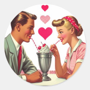 Vintage/retro 1950s malt shop Valentines Classic Round Sticker