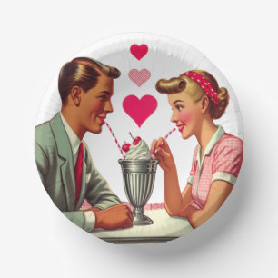 Vintage/retro 1950s malt shop Valentines Paper Plate