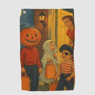 Vintage/retro 1950s trick or treating Halloween Golf Towel