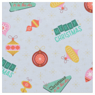 Vintage Retro 1960's Christmas on Light Blue Fabric