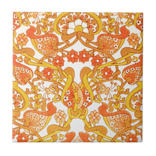 Vintage Retro 1960s Tangerine Ceramic Tile