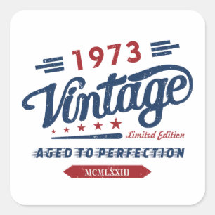 Vintage Retro 1973 Limited Edition Birthday Gift Square Sticker