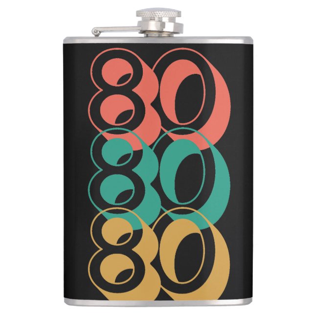 Vintage Retro 1980 Red Green Yellow  Hip Flask (Front)