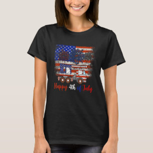 Vintage Retro 4th July Crane Truck American Flag F T-Shirt
