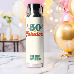 Vintage Retro 50 And Fabulous Birthday Water Bottle