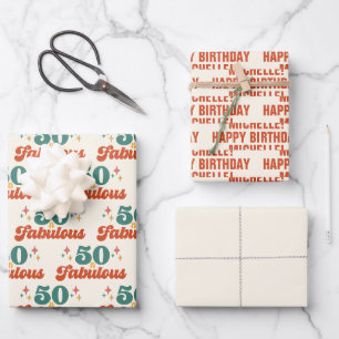 Vintage Retro 50 And Fabulous Birthday Wrapping Paper Sheet