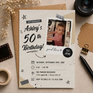 Vintage Retro 50th Birthday Photo Invitation