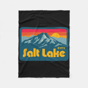 Vintage Retro 70s 80s Salt Lake City Utah Mountain Fleece Blanket