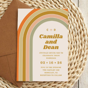Vintage Retro 70s Arch Wedding Invitation