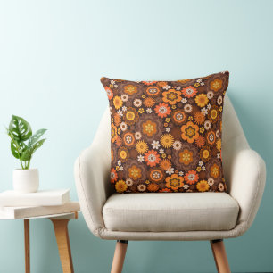 Vintage Retro 70s Groovy Floral pattern Cushion