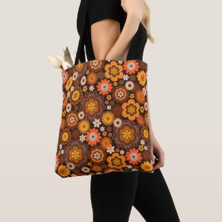 Vintage Retro 70s Groovy Floral pattern Tote Bag